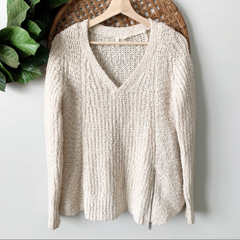 Anthropologie ( Moth ) Cream Knit Side Zip Sweater